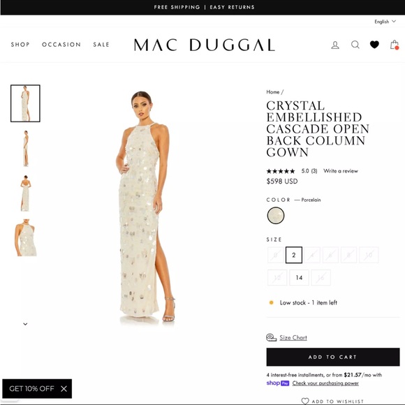 Mac Duggal Crystal Embellished Cascade Open Back Column Gown - Picture 2 of 4